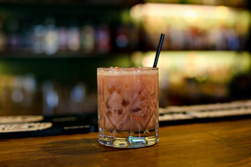  Iced coffee on a wooden table in a bar