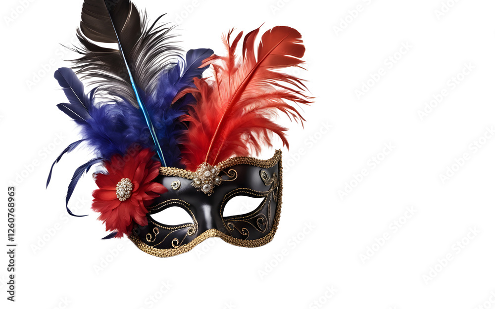 Aufkleber a fun masquerade mask with feather decorations, isolated on a empty plain background