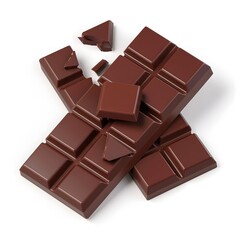 Broken Chocolate Bar on White Background.
