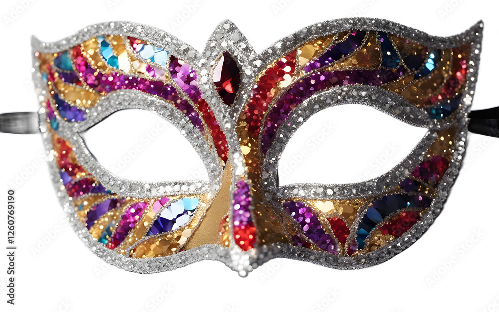 Poster A fun party mask with glitter and sequins, isolated on a empty plain background