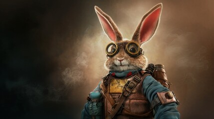 Easter Adventure Rabbit in Goggles Fantasy Realm Character Portrait Whimsical Vibe Close-Up Joyful Spirit