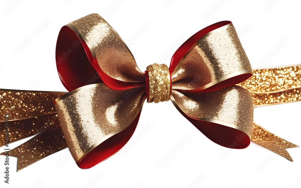 Poster a large decorative bow with glitter details, isolated on a empty plain background