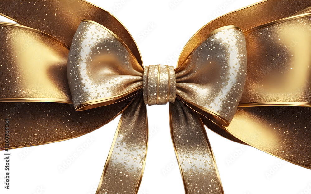 Poster a large decorative bow with glitter details, isolated on a empty plain background