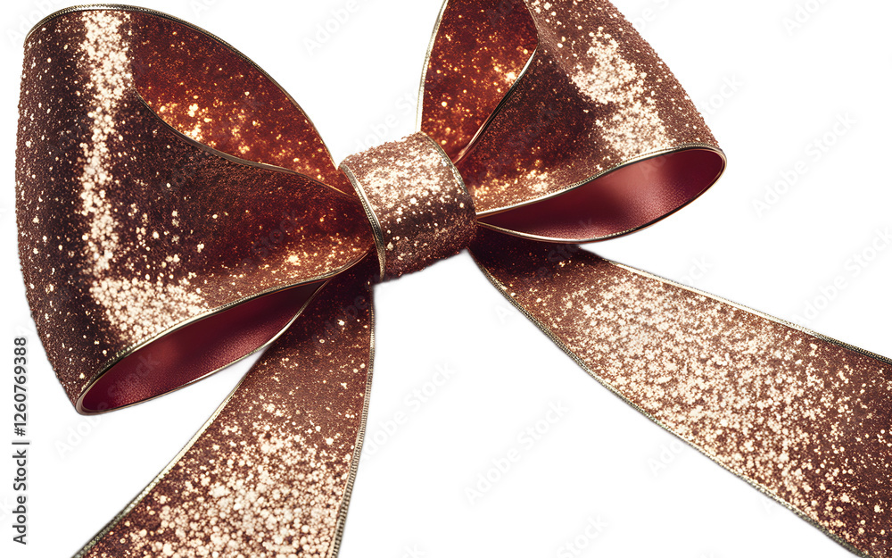 Poster a large decorative bow with glitter details, isolated on a empty plain background