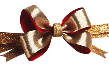 A large decorative bow with glitter details, isolated on a empty plain background