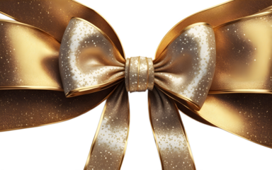 A large decorative bow with glitter details, isolated on a empty plain background