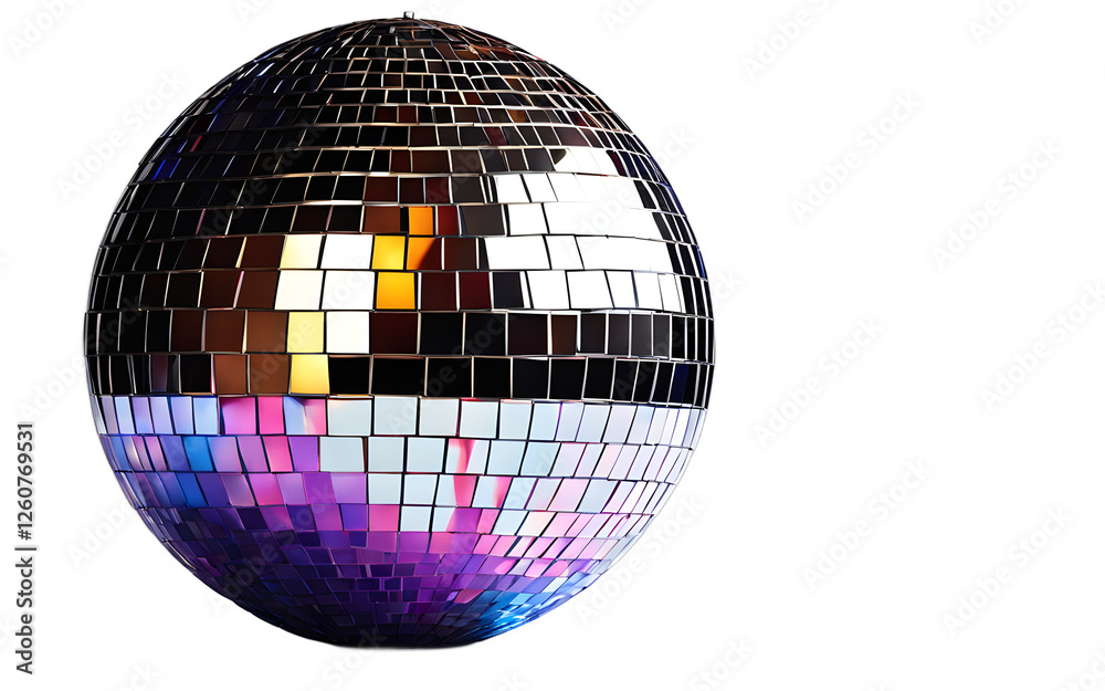 Poster A large disco ball reflecting light, isolated on a empty plain background
