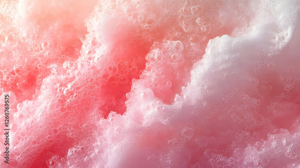 Aufkleber Close-up view of pink and white foam with a soft, abstract texture. Ideal as a background or design element. Macro Texture Backgrounds Fluffy Surface Texture. Abstract Pink and White Foam Texture