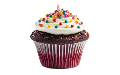 A party cupcake with a themed decoration on top, isolated on a empty plain background