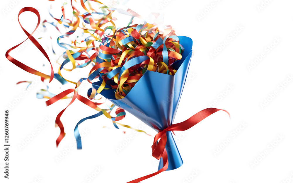 Aufkleber A party popper with colorful ribbons bursting out, isolated on a empty plain background