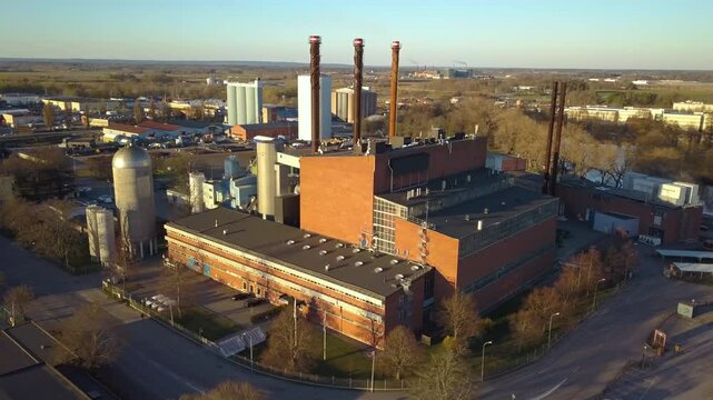 Aerial view of heat and power station in Linkoping, Sweden. Electricity production from recycled waste.