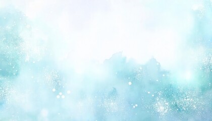 soft aqua watercolor background with snow like white splatter for winter designs, serene and abstract aesthetic

