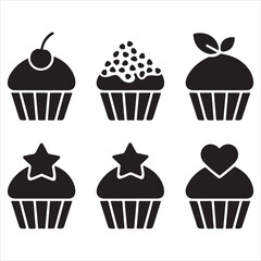 set vector various style cupcake silhouettes