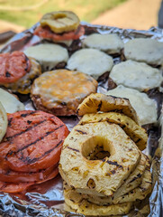 grilled premium burger and vegitables ready to eat