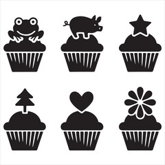 set vector various style cupcake silhouettes