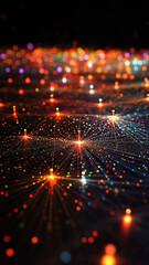 Fototapeta premium vibrant web of interconnected points with glowing lights and colors