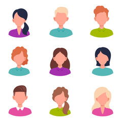 Set male and female portraits. Man and woman  avatar profile.