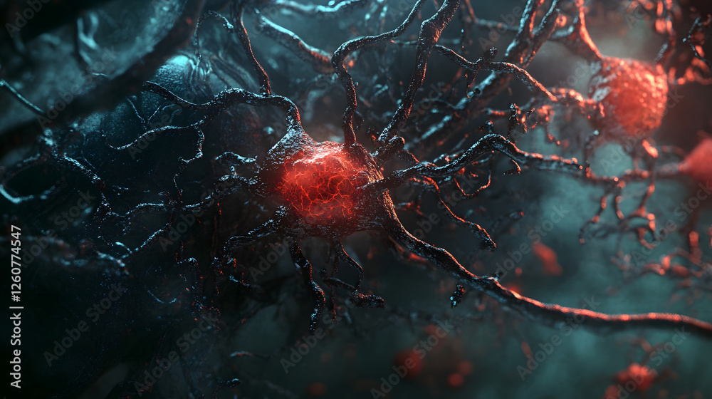Poster Captivating abstract background showcasing a surreal neural network of glowing fractal connections luminous cerebral patterns and intricate digital textures
