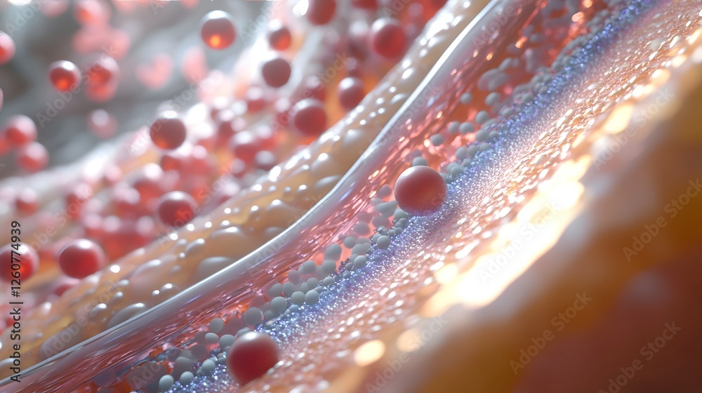 Poster Captivating abstract composition featuring a close up view of transparent spheres and liquid droplets reflecting a mesmerizing array of colorful lights patterns and textures
