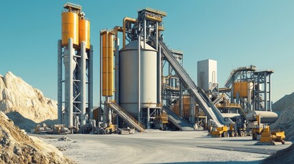 Obraz premium Concrete plant in desert landscape, industrial activity, sunny day, useful for construction sector presentations