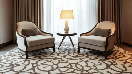 Elegant Living Room Chairs Table And Lamp