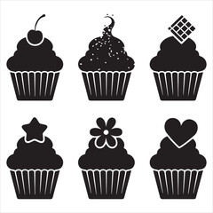 set vector various style cupcake silhouettes