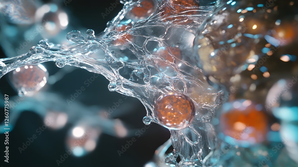 Poster Captivating abstract digital art showcasing the dynamic and vibrant motion of splashing water droplets  This image features a mesmerizing display of liquid flow reflections
