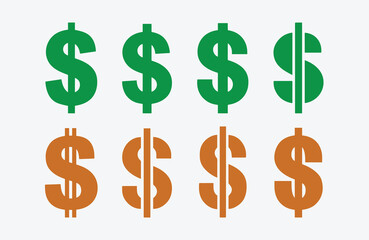 Dollar Sign Icon Set. Doller Sign Collection. Financial Dollar Symbol Icons. Money Sign Silhouette Set. Currency Symbol Vector Pack.