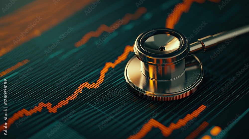 Aufkleber Stethoscope and digital health chart concept. Stethoscope on a digital graph, symbolizing health data analysis and medical statistics.