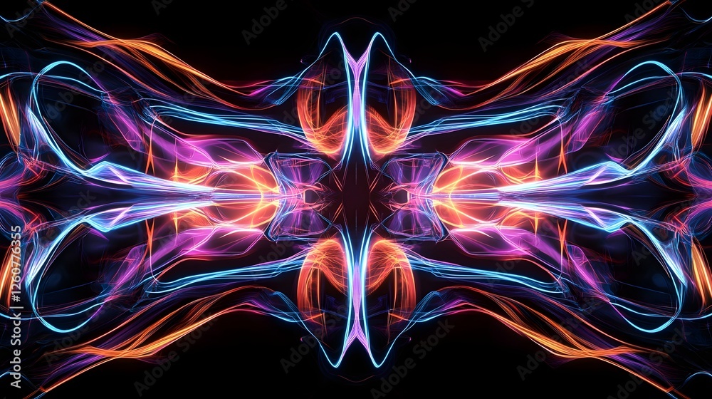Poster Captivating abstract digital artwork featuring a dynamic and vibrant fractal energy eruption with swirling shimmering kaleidoscopic patterns and prismatic colors