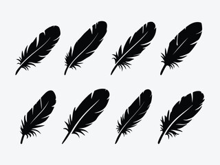 Feather Icon Set. Feather Icon Collection. Feather Symbol Vector Pack. Soft Feather Icon Set. Elegant Feather Icons Set.