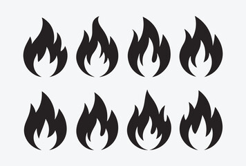 Fire Flame Icon Set. Burning Flame Icon Collection. Flame and Fire Icons. Hot Flame Symbol Set.