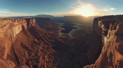 Canyon Sunrise Panorama, Elevated View, Majestic Landscape