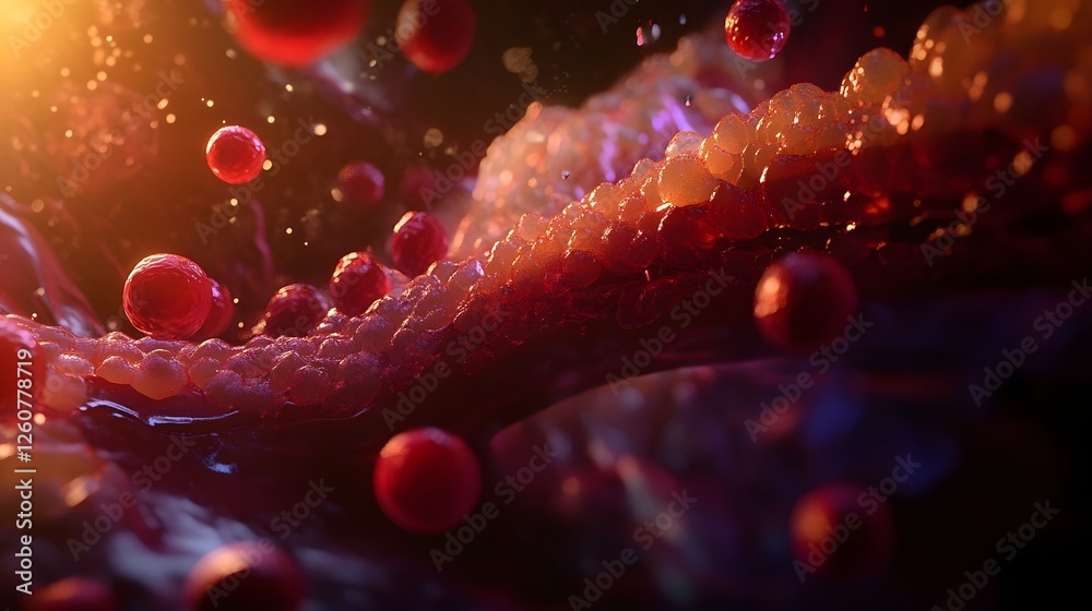 Poster Captivating abstract image featuring a dynamic display of luminous colorful spheres floating and pulsating within an ethereal digital environment