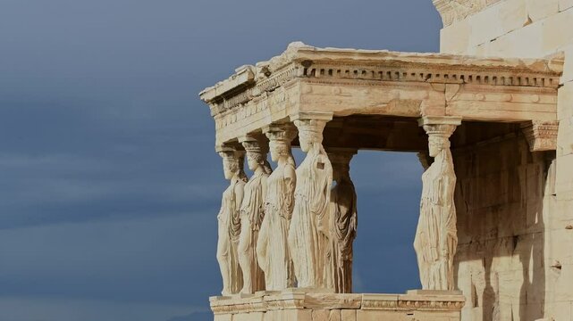 Close up view of the the Porch of the Caryatids of the Erechtheum at the Acropolis, Athens, Greece