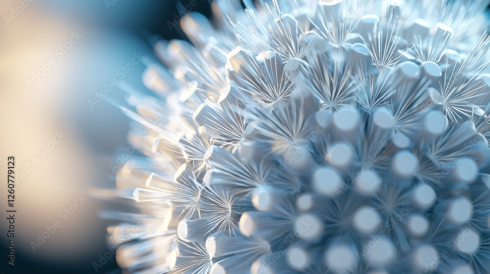 Poster Whispers of light play across the surface of a fluffy textured ball, revealing its complex structure and delicate fibers. Each detail invites curiosity and wonder into this enchanting form