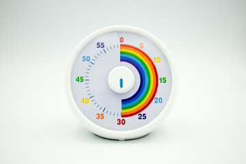 Colorful circular kids timer with rainbow sections and white frame