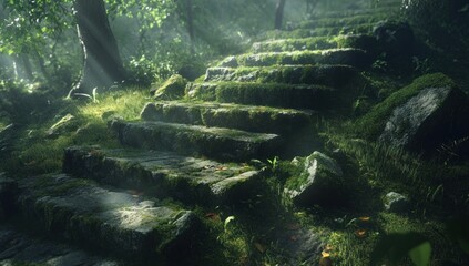 Enchanted Forest Stairway: A Mystical Path Through Lush Greenery