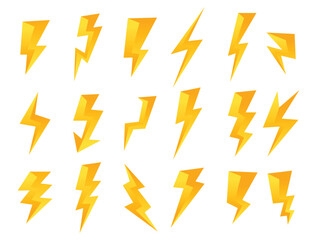 Lightning bolt elements, flash, vector set