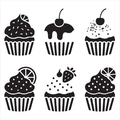 set vector various style cupcake silhouettes