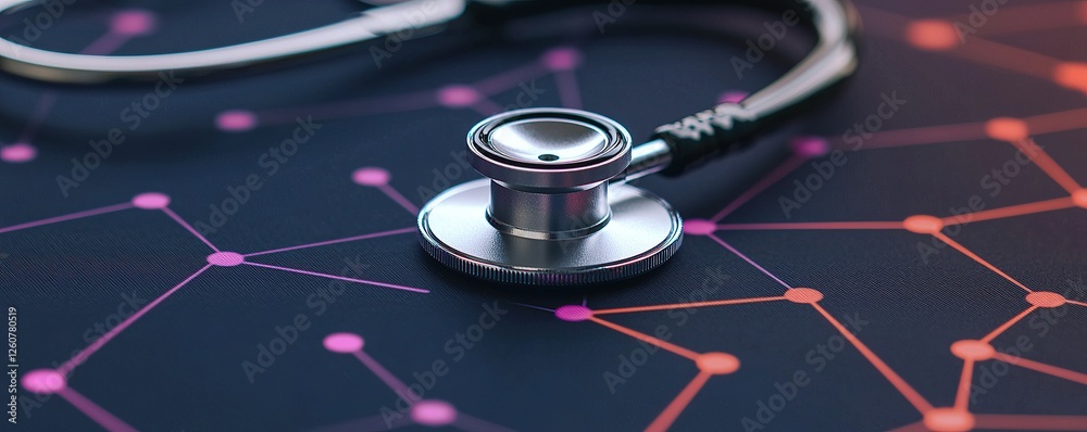 Aufkleber Stethoscope and digital health chart concept. Stethoscope on a digital background representing healthcare technology and innovation.