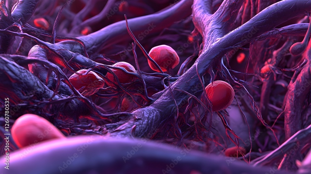 Poster Captivating abstract image showcasing the intricate and vibrant cellular structures molecules and microorganisms captured under the powerful magnification of a microscope