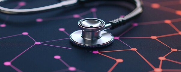 Stethoscope and digital health chart concept. Stethoscope on a digital background representing healthcare technology and innovation.