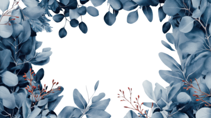 Elegant blue foliage frame with transparent background