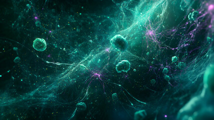 Abstract Microscopic View of Floating Particles with Network Connections