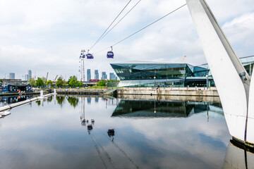 View of the London cable car over the River Thames
