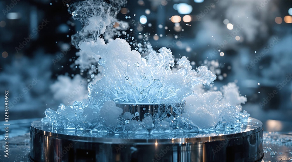 Poster a close-up shot of a pot filled with water, with a splash of water on top of it, set against a blurr