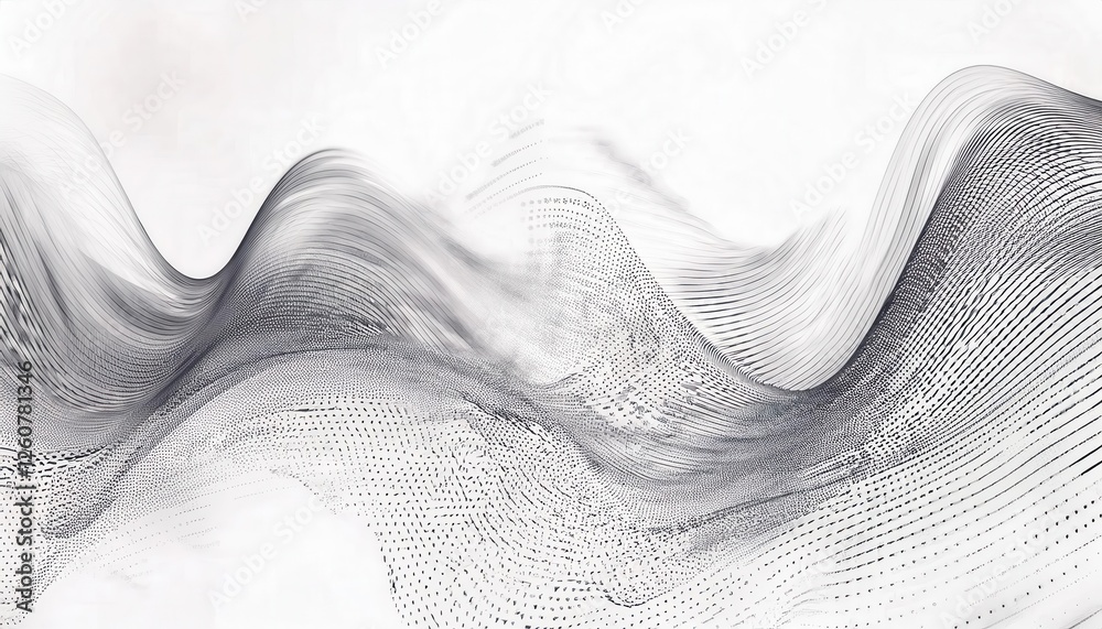 Poster abstract digital wave of black dots on white background for technology, data visualization, and mode