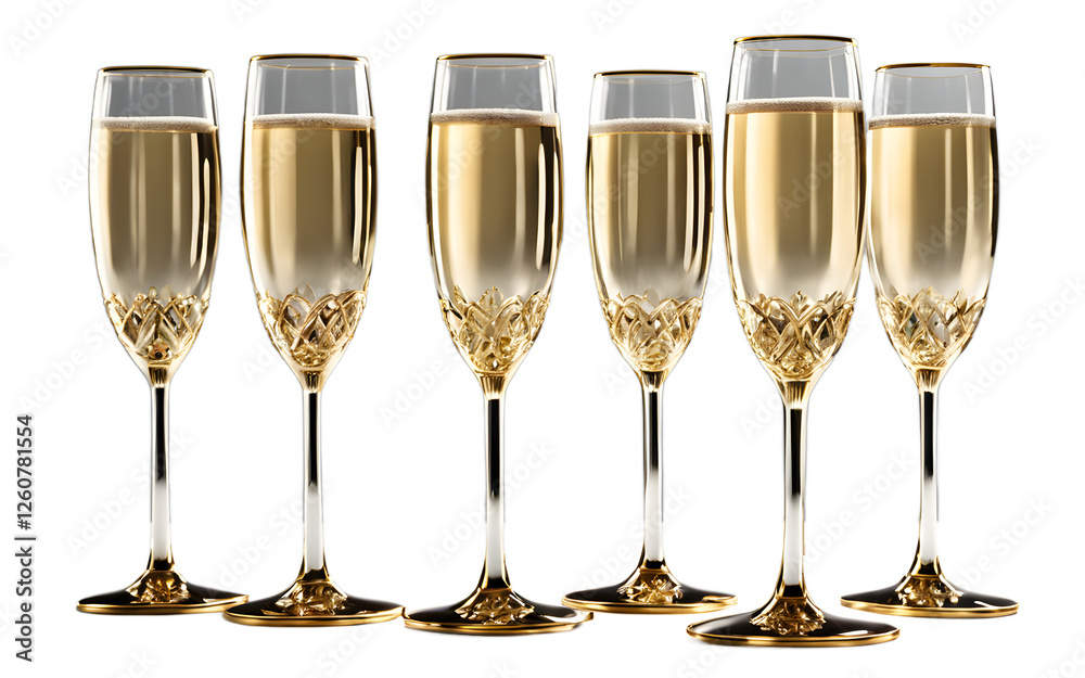 Aufkleber a set of elegant champagne flutes with a golden rim, isolated on a empty plain background