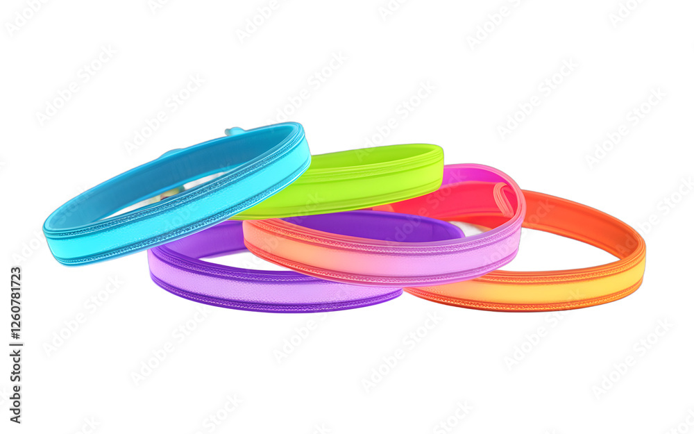 Poster A set of glow-in-the-dark wristbands, isolated on a empty plain background